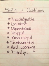 An example of a list of qualities and skills